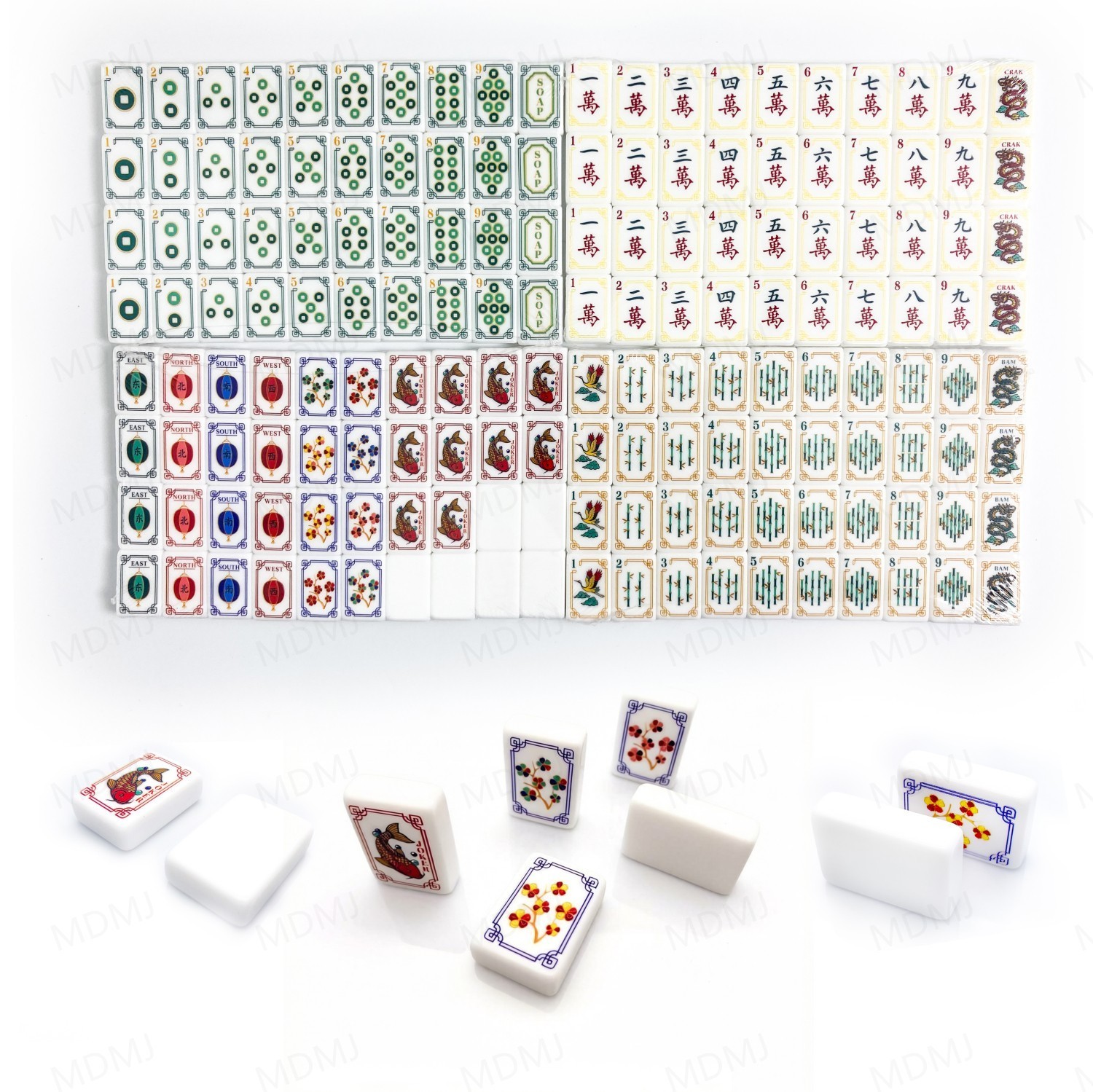 NEW! Vibrant Layered Mahjong Tiles – Full American Set 160Tiles – Koi carp
