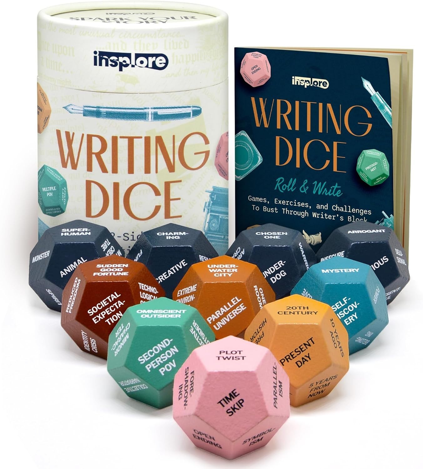 12-Sided Writing Dice – Giftable Creative Writing Tool – 120 Inspiration Prompts