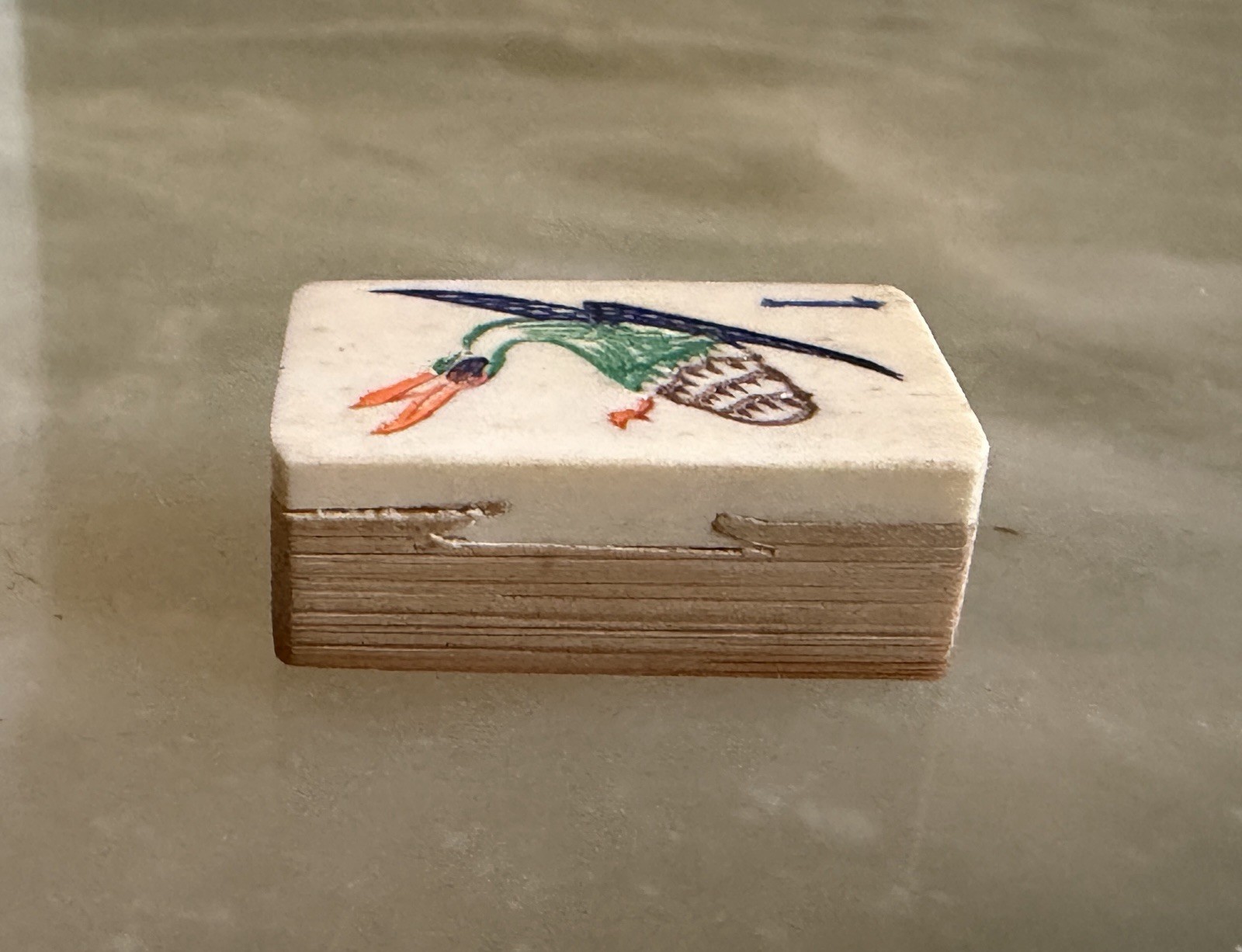 Vintage Mahjong Bird Bam Tile Bone Thick Bamboo Dovetail
