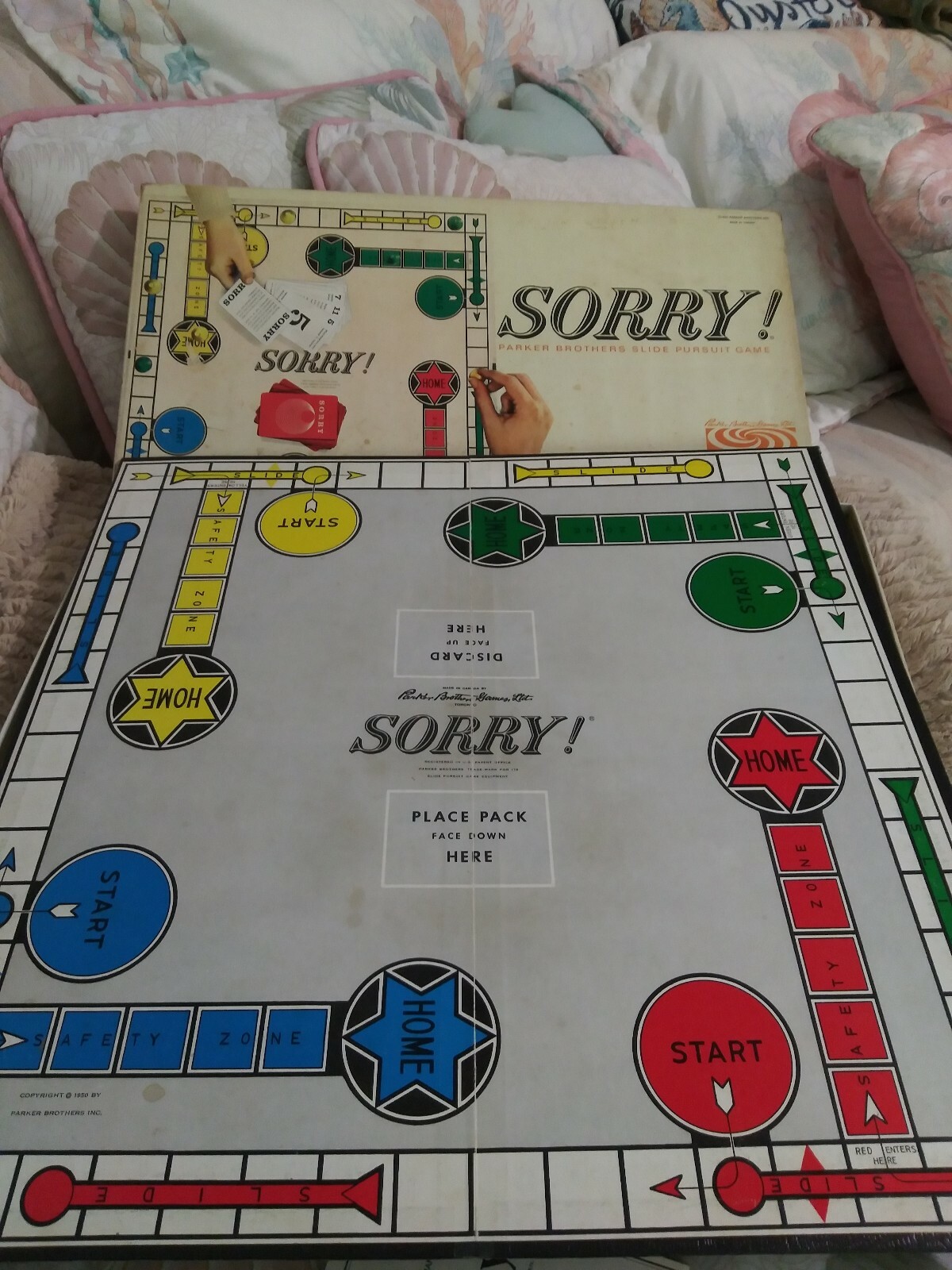 Vtge P.B. SORRY Slide Pursuit Board Game-1964 Complete Bi-lingual Inst.