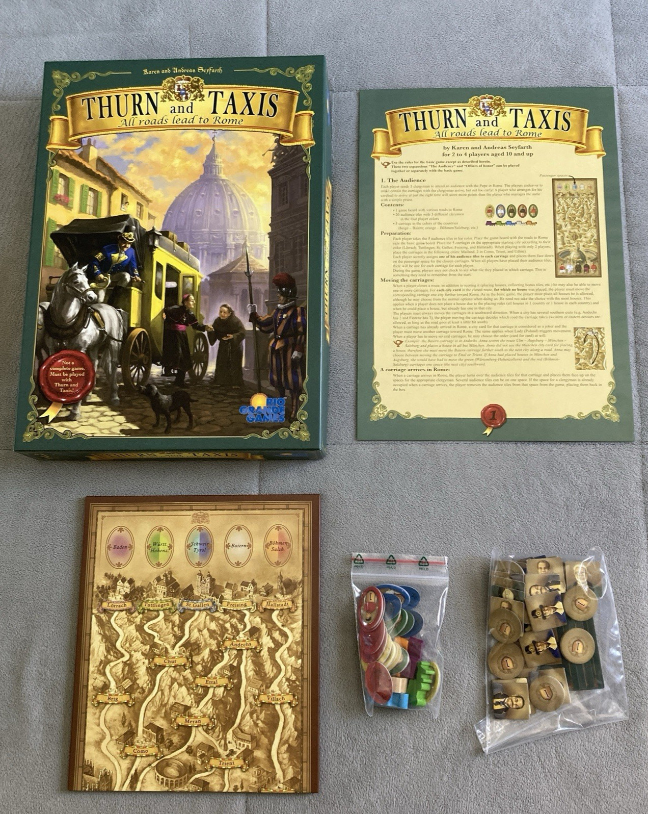 Thurn and Taxis – All Roads Lead to Rome Board Game Expansion – EUC – Complete