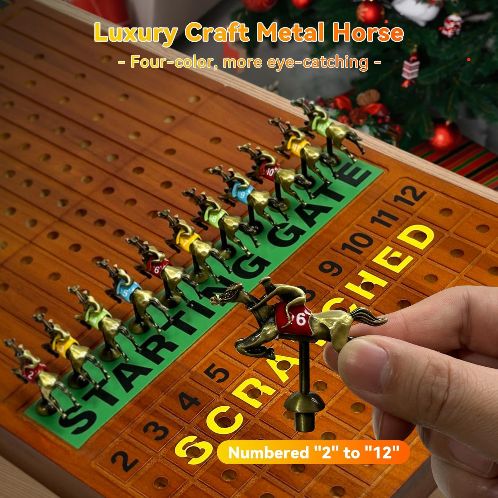 Large 23 inches Horse Race Board Game with Luxury Metal Numbered Horses, 4 in 1