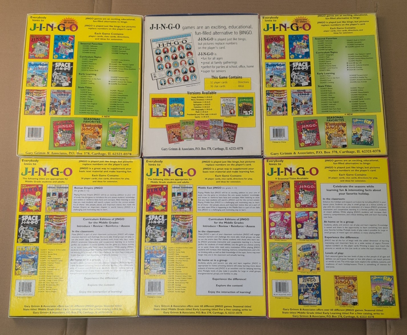 Lot of 6 JINGO Bingo Educational Presidential, American, Middle East *INCOMPLETE