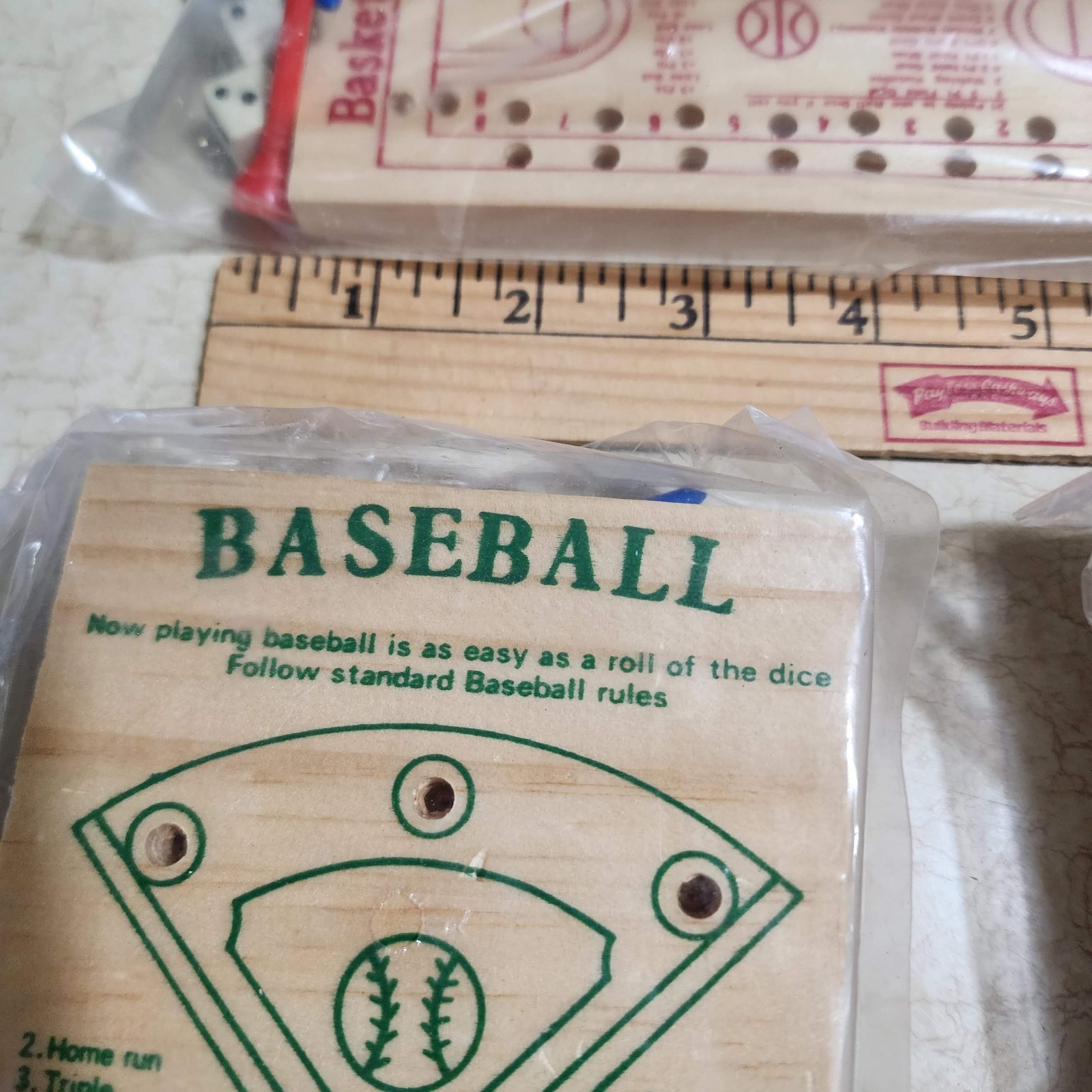 Sports Wood Dice & Peg Games: Baseball Football Bowling Derby Basketball Sealed