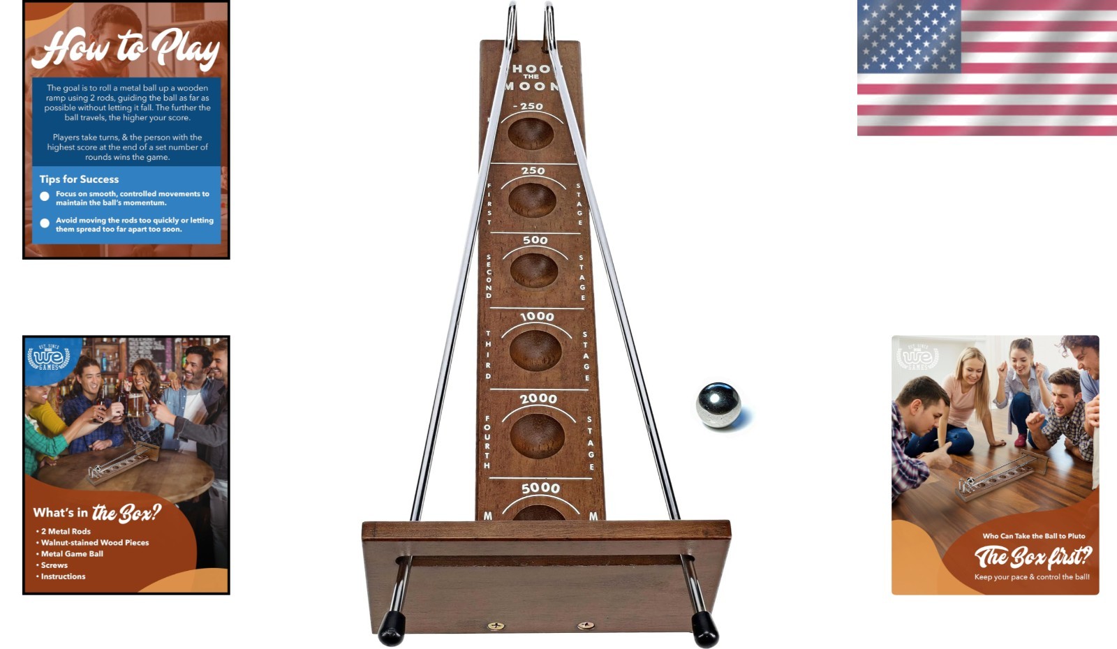 Classic 17.5” Shoot The Moon Game in Walnut Wood – Perfect for Game Nights
