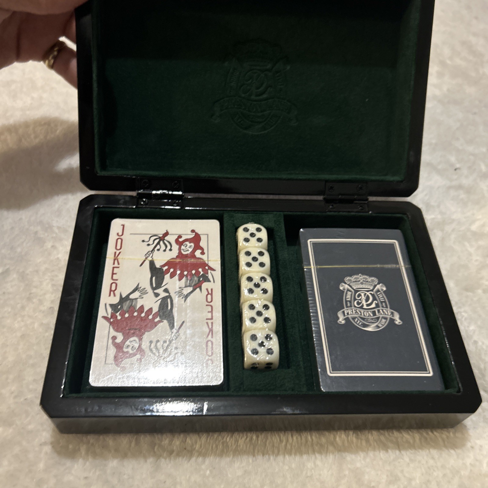 Chester Luxury Game Box – Wooden Playing Card & Dice Set with Velvet Lining –…