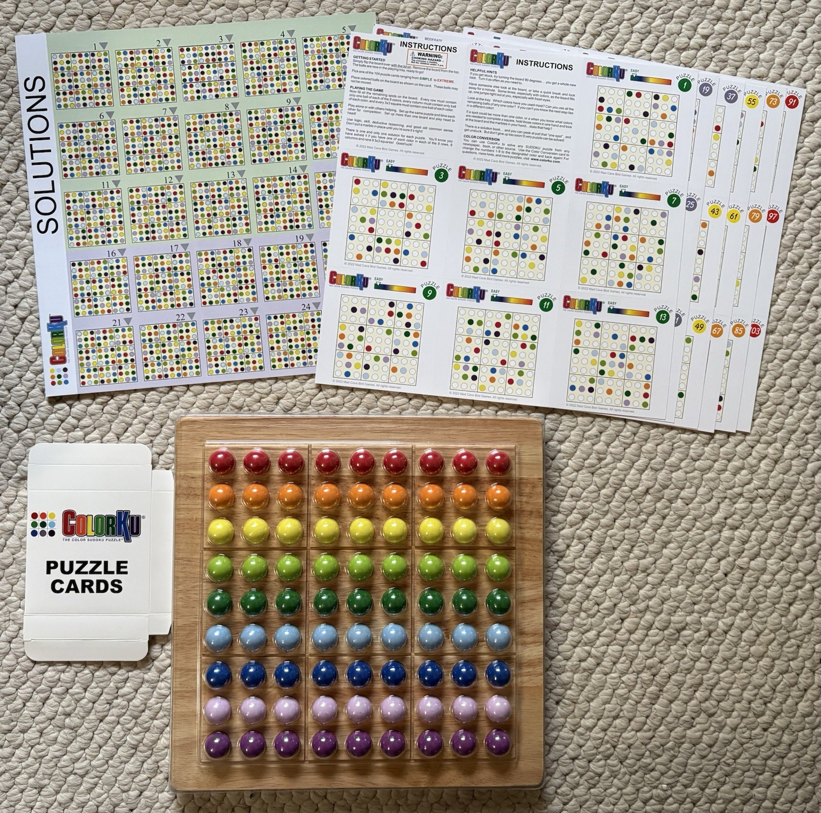 ColorKu Color Sudoku Puzzle Wood Board Mad Cave Bird Games 2022 – New, Open Box