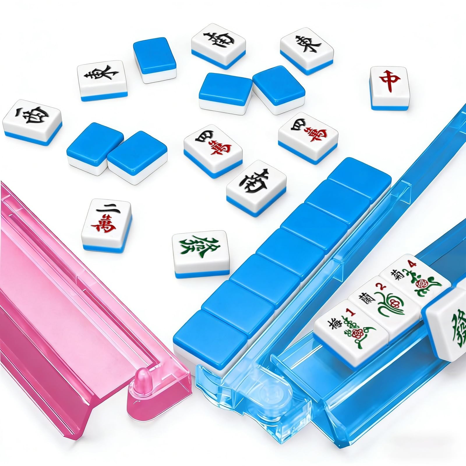 17.6″ Modern Mahjong Racks Set of 4 – Multi-Color Acrylic Pushers & Rods Combo