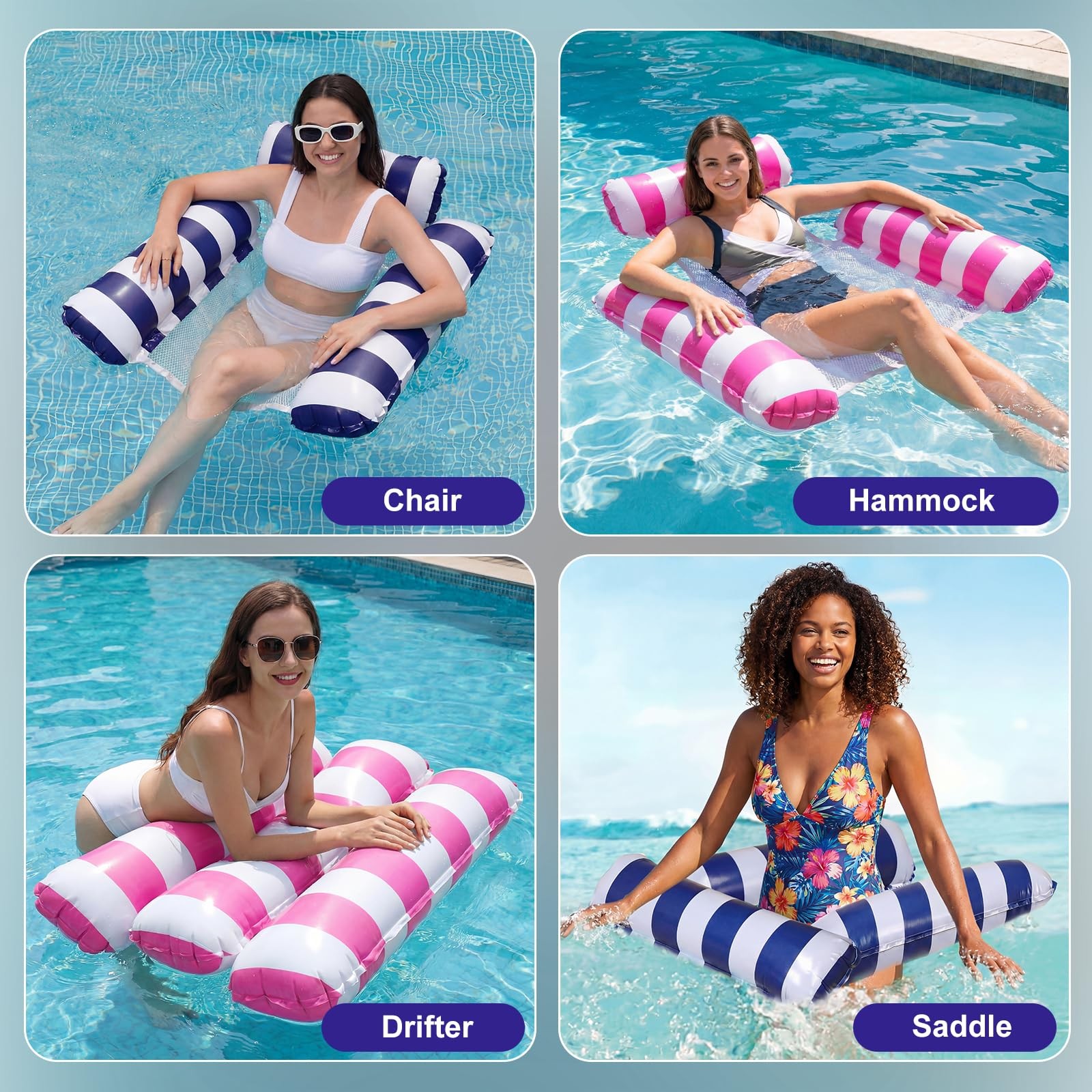 Pool Float 2 Pack Heavy Duty Non Stick PVC Mesh Seat Dark Blue Pink SULIMRA Lake