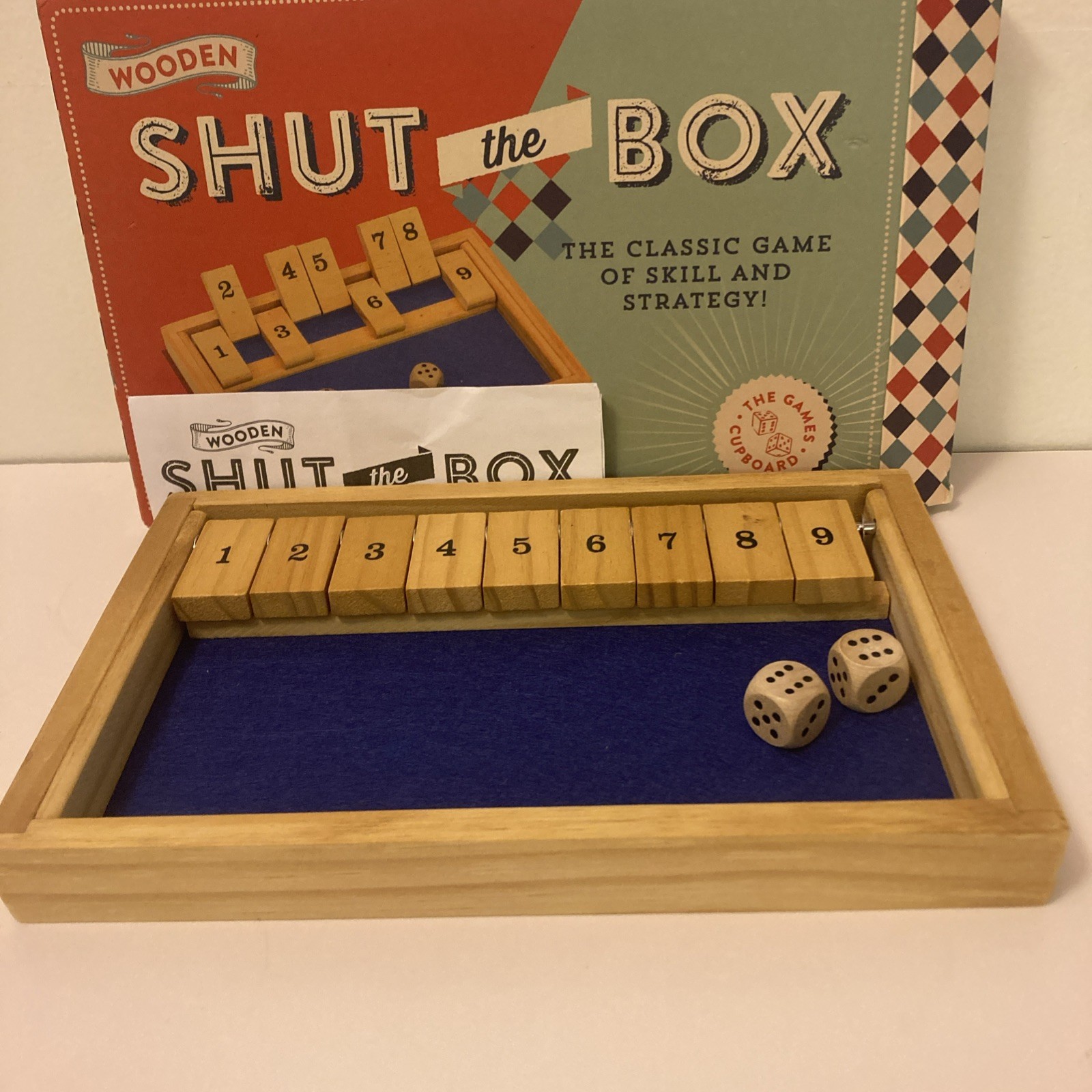 Wooden SHUT The BOX Classic Two-Dice Wood Strategy Game 9⅜ x 6¼ Professor Puzzle