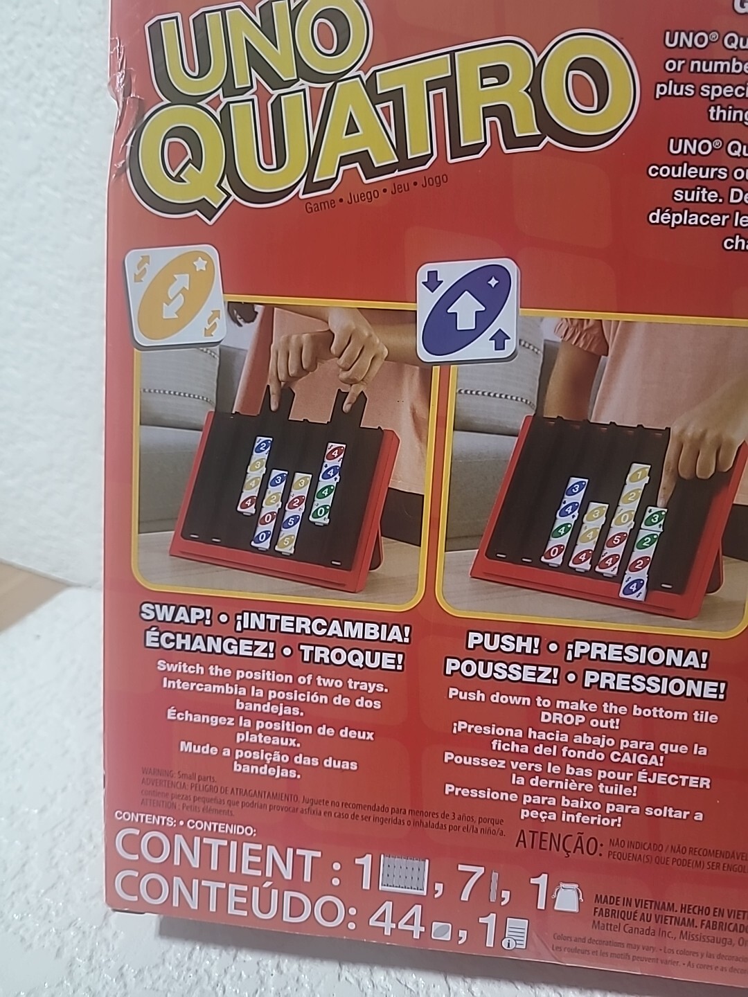 MATTEL GAMES UNO QUATRO GAME, FAMILY & GAME NIGHT COLORED TILES NEW IN BOX