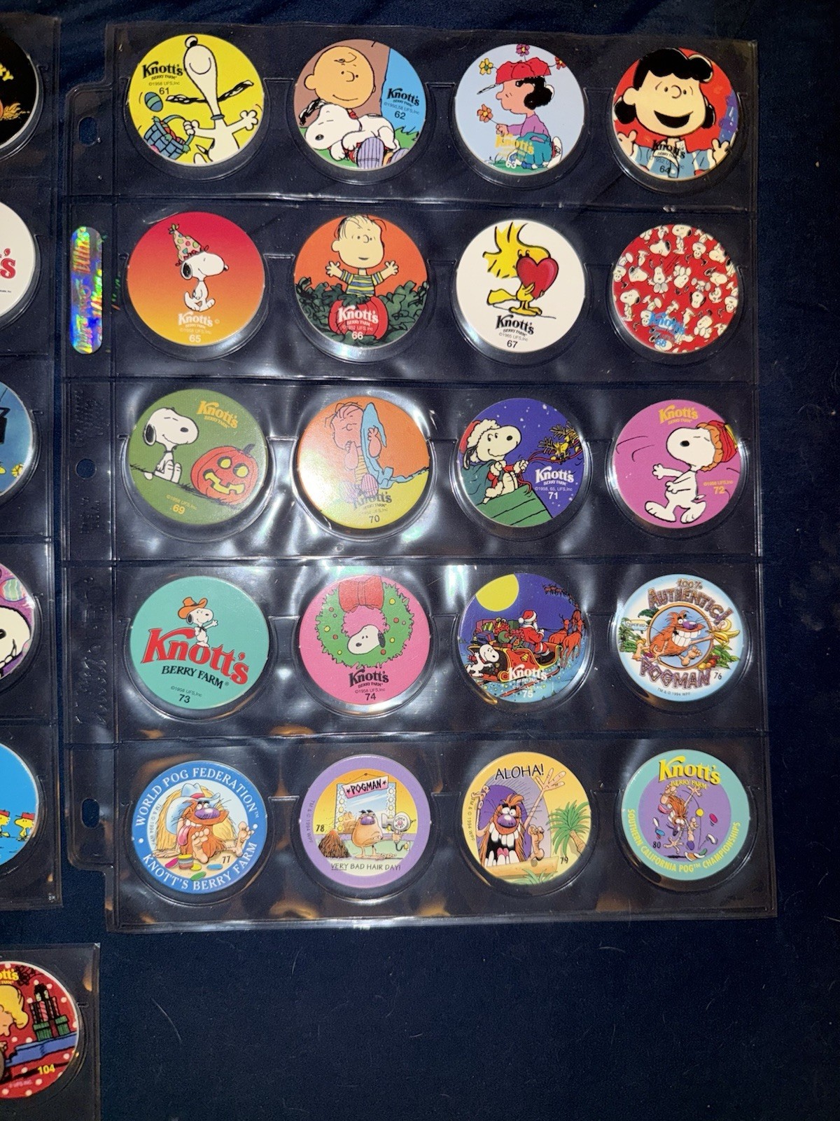 Knotts berry farms Pogs set 95 vintage pog milk caps Peanuts Snoopy