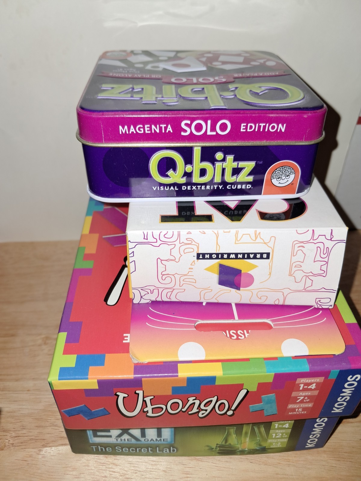 Lot 4 Brain Teaser Puzzle Games Ubongo,Cat Stax,Q-bitz & Exit 1+ Player Complete