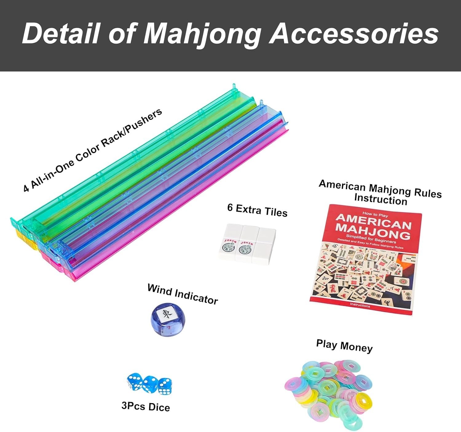 Mahjong Game Set with 166 Tiles, Racks, Bag, Chips, Dice, Complete Accessories