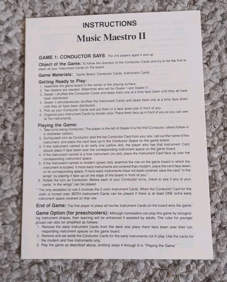 Music Maestro II Board Game of Musical Instruments Past Present 1988 Aristoplay