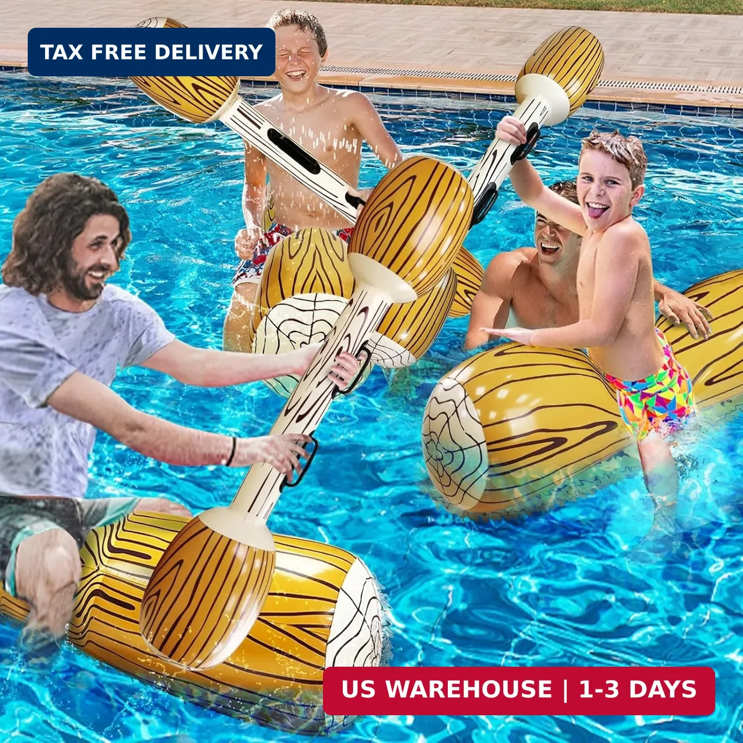 [Upgraded Log Rafts] 4 Pcs Jumbo Inflatable Battle Log Pool Game – 2 Players Inf