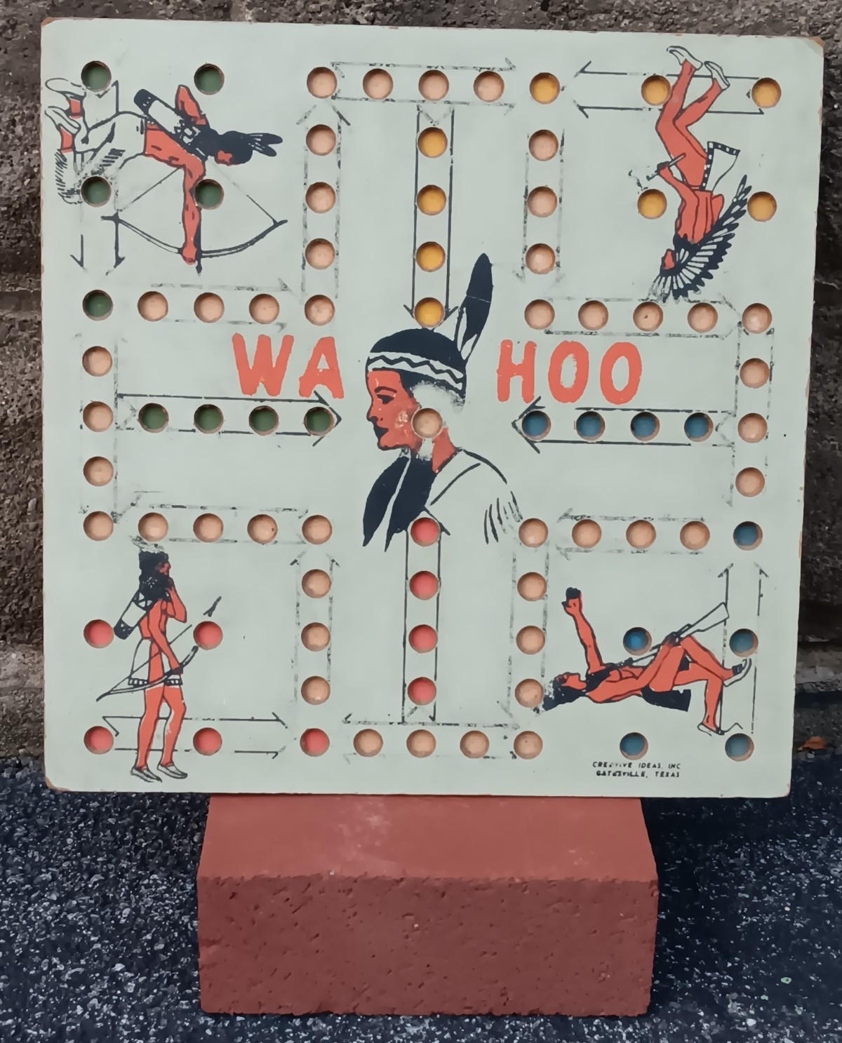 Vintage WA-HOO Gameboard Indian Marble Board Game, Creative Ideas, Gatesville TX