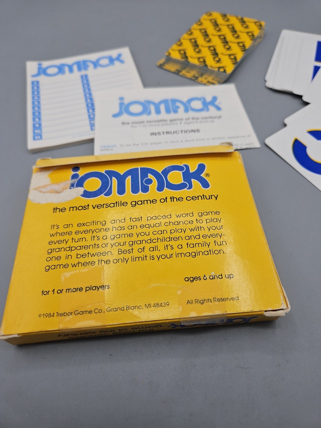 Jomack 1984 Trebor Game Co Rare Complete Word Game Age 6+ Players 1 Or More