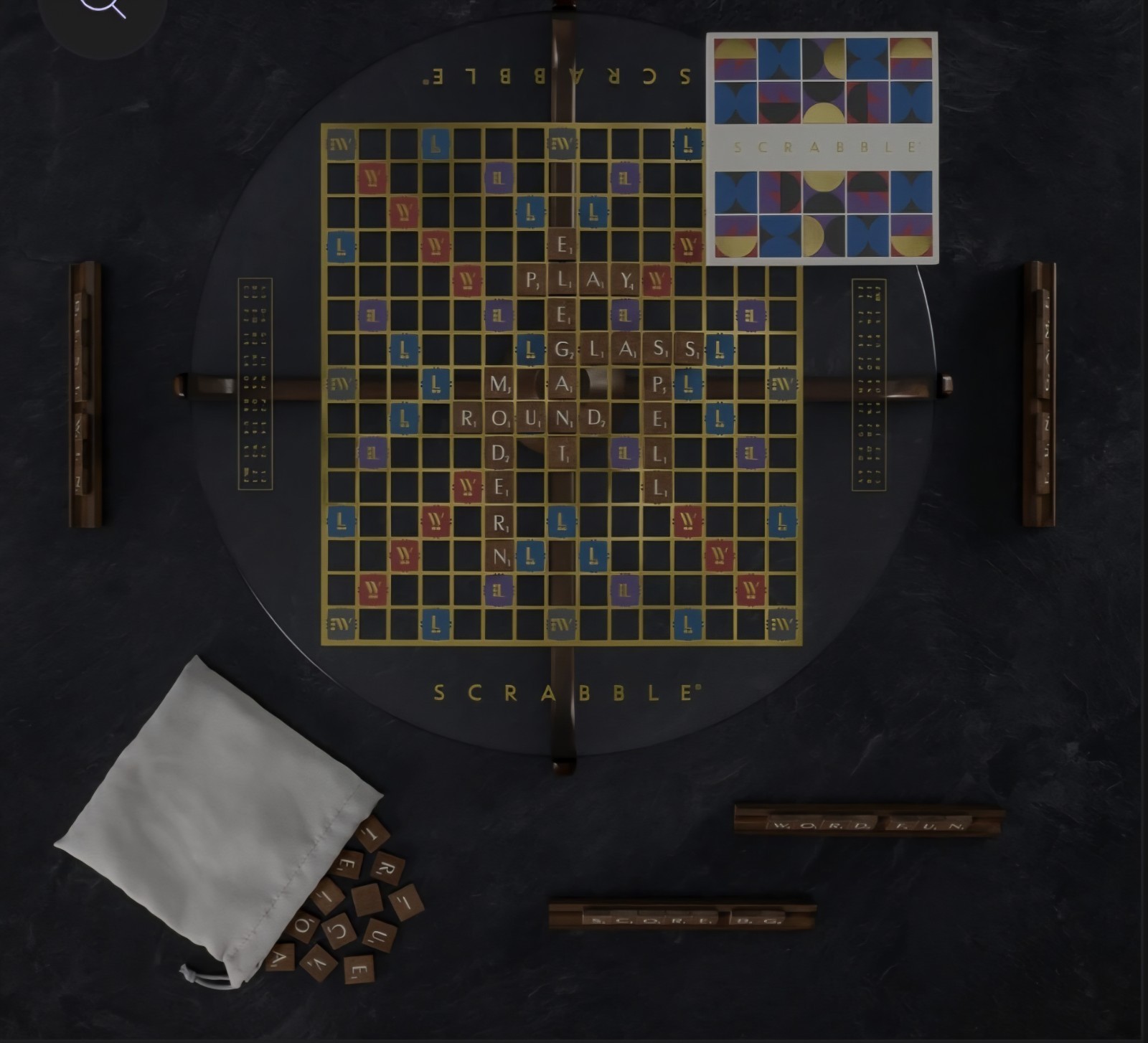 WS GAME COMPANY SCRABBLE PRISMA EDITION GLASS BOARD NIB