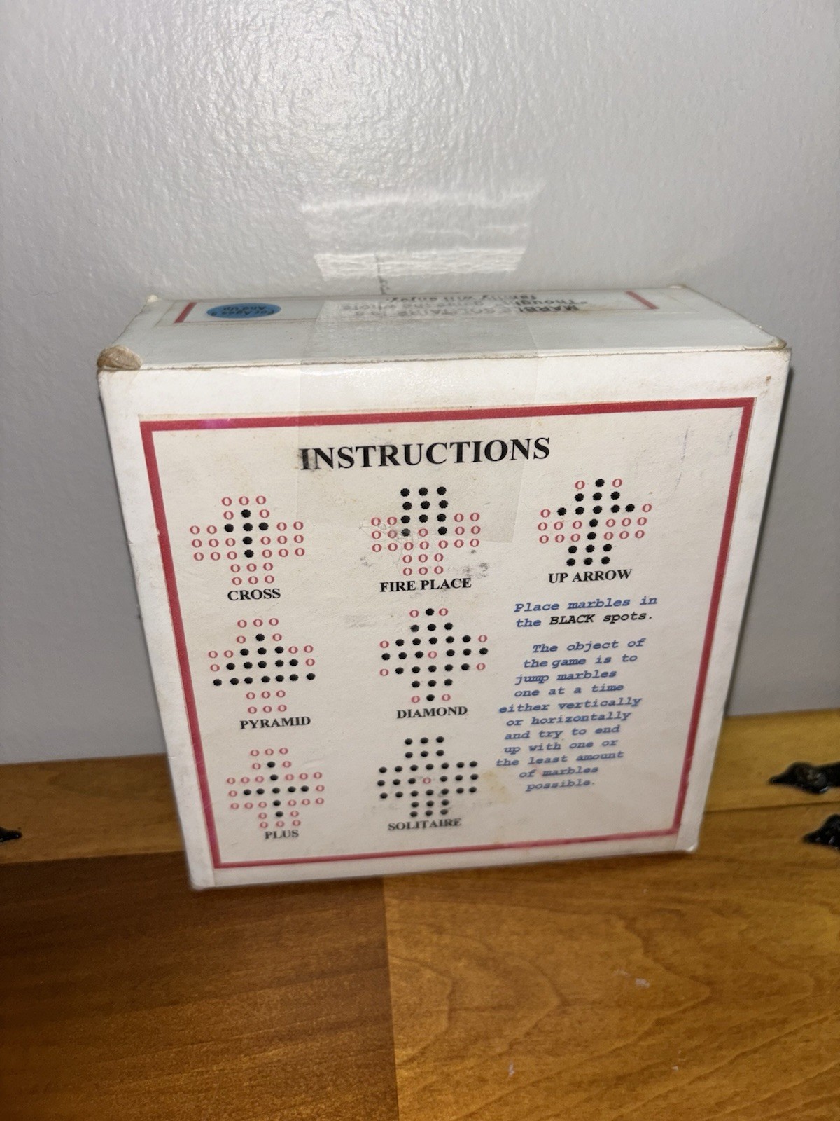 Vintage Handmade Marble Solitaire Game Solid Wood Board White Glass Marbles