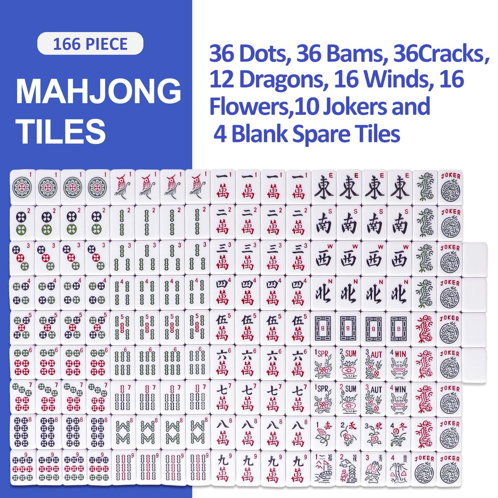 Mahjong Tile Set with 166 Navy Blue Back Tiles American, 1.2″, Tiles Only