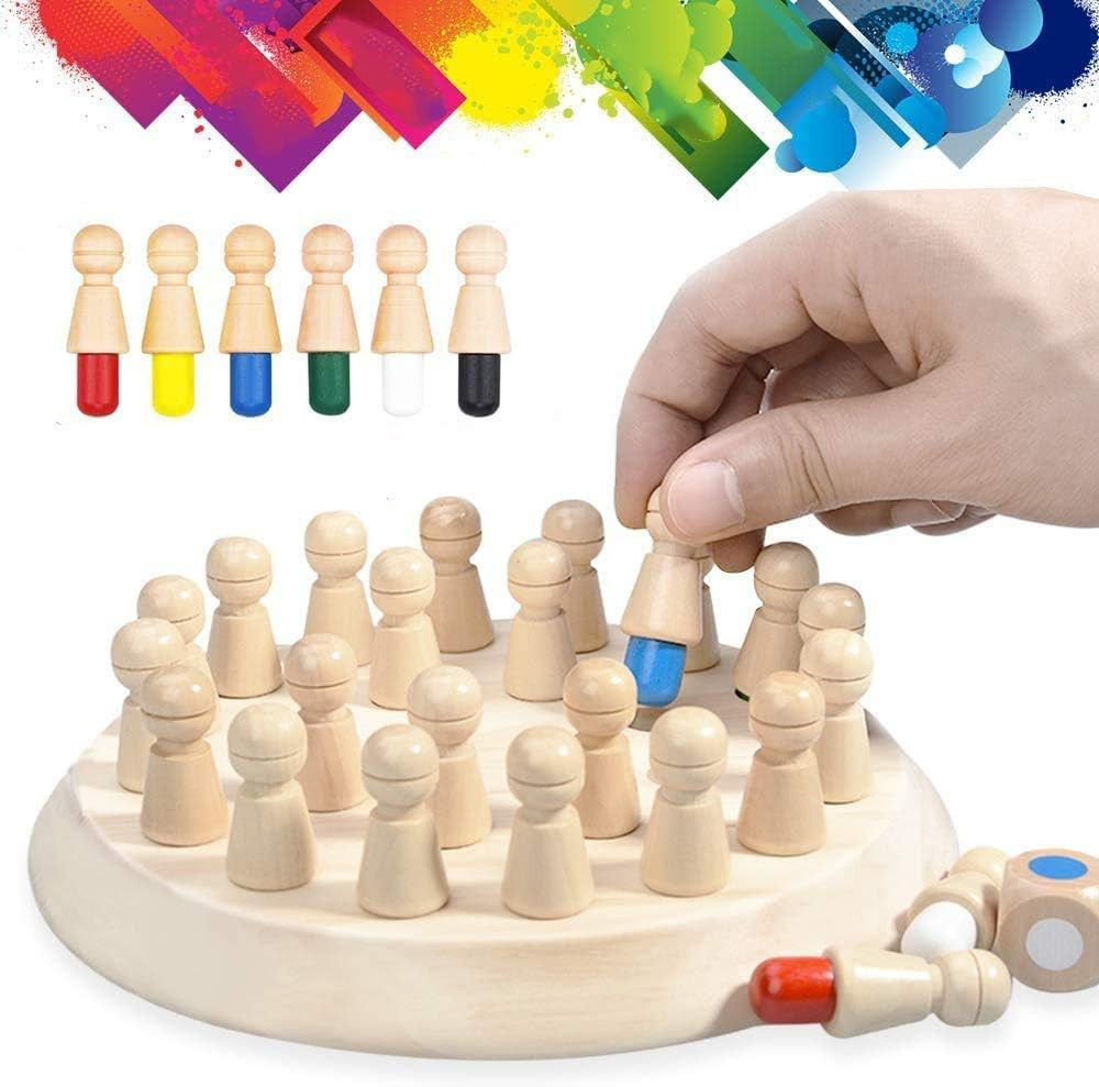 Gifts for Kids-Wooden Memory Chess Board Game: Color Memory Matching Brain Game