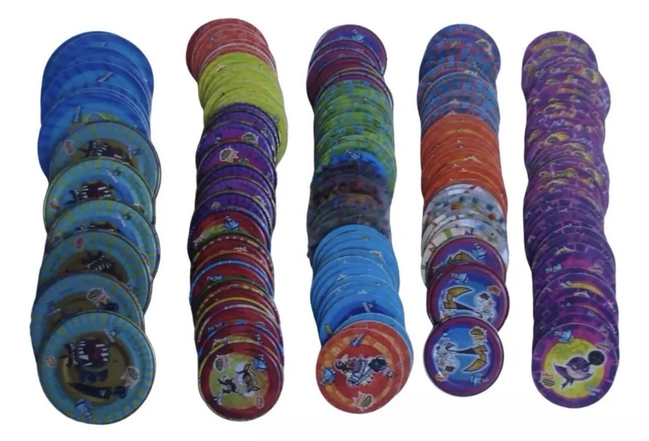 60 Assorted El Tigre Rivera Tazos Pogs Lot Vintage Cartoon Plastic Collection