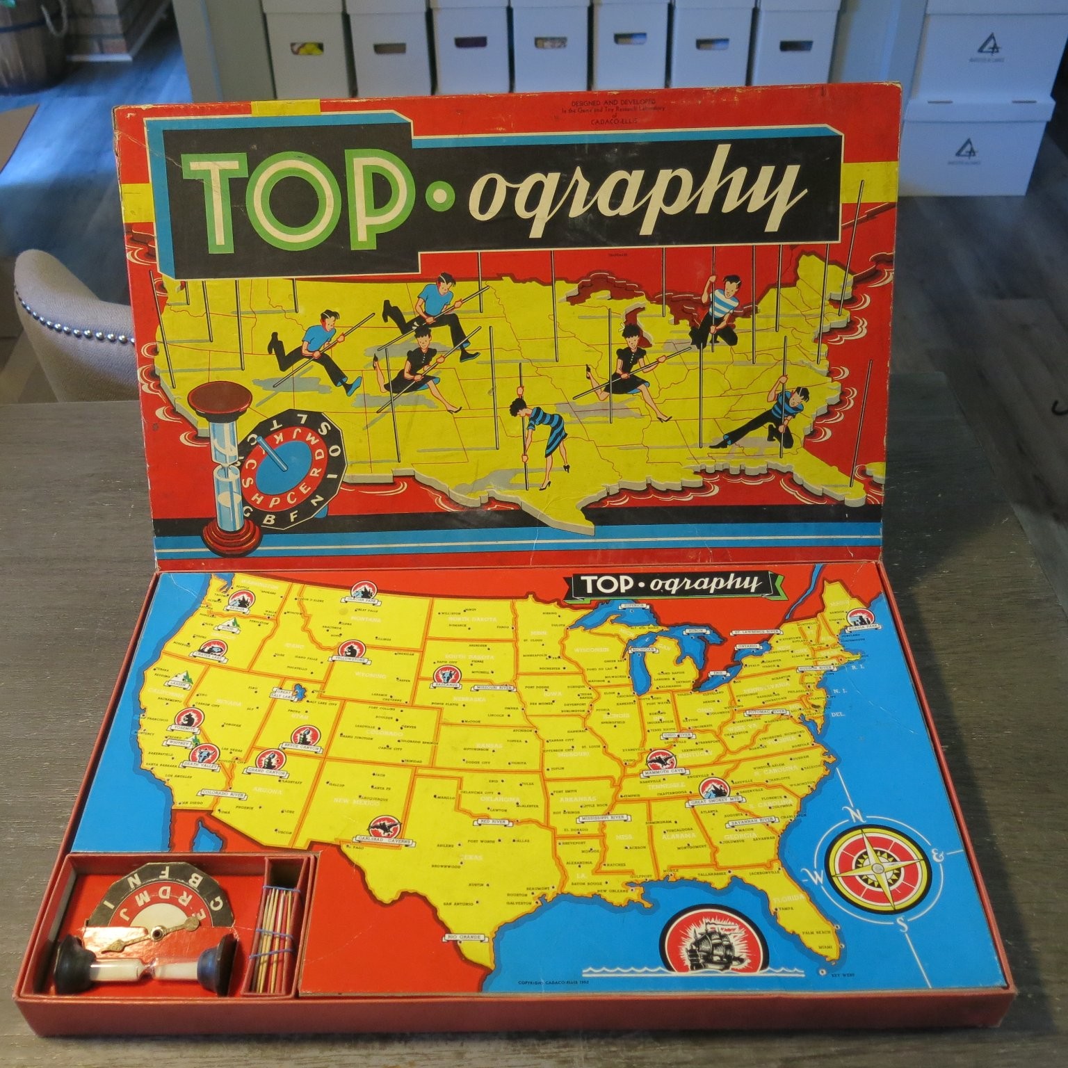 Top-Ography Cadaco-Ellis Board Game 2-6 Players Ages All Educational 1951