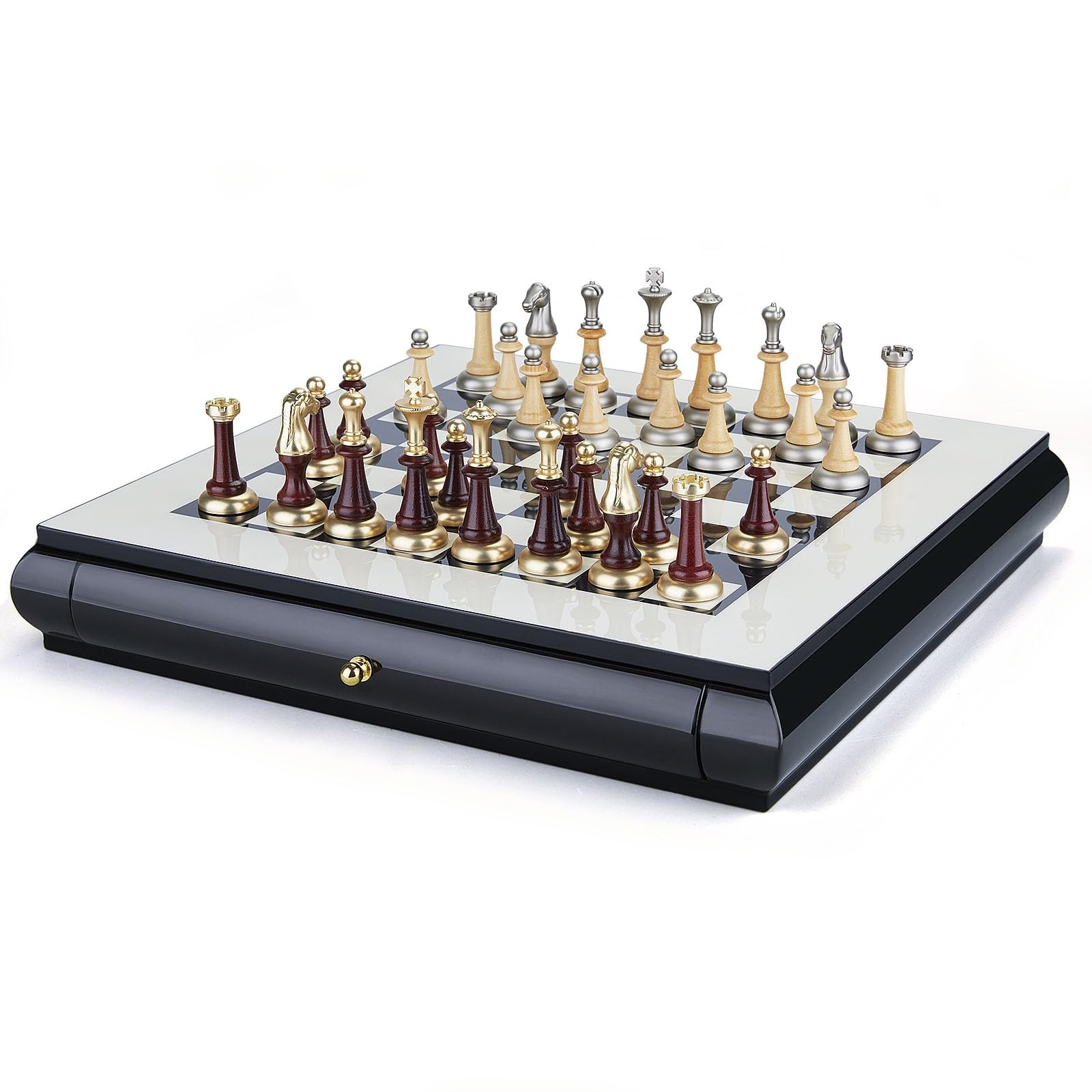 AMEROUS 16 Inches Wooden Chess Set, Large Size Board with 2 Built-in Storage Dra