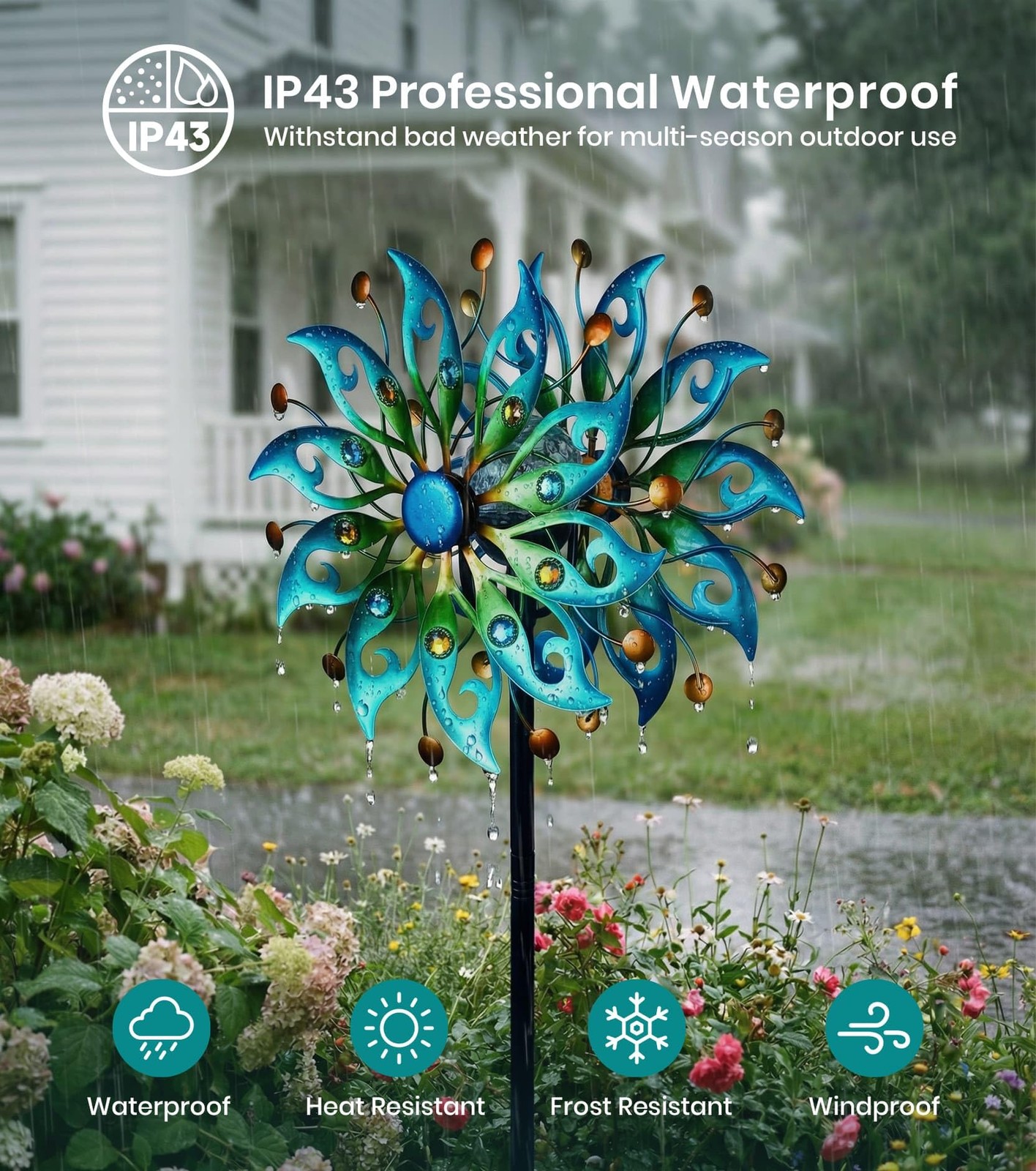 Solar Wind Spinner Outdoor 63×13 Metal Kinetic Garden LED Whirling VUFOZ H63xW13