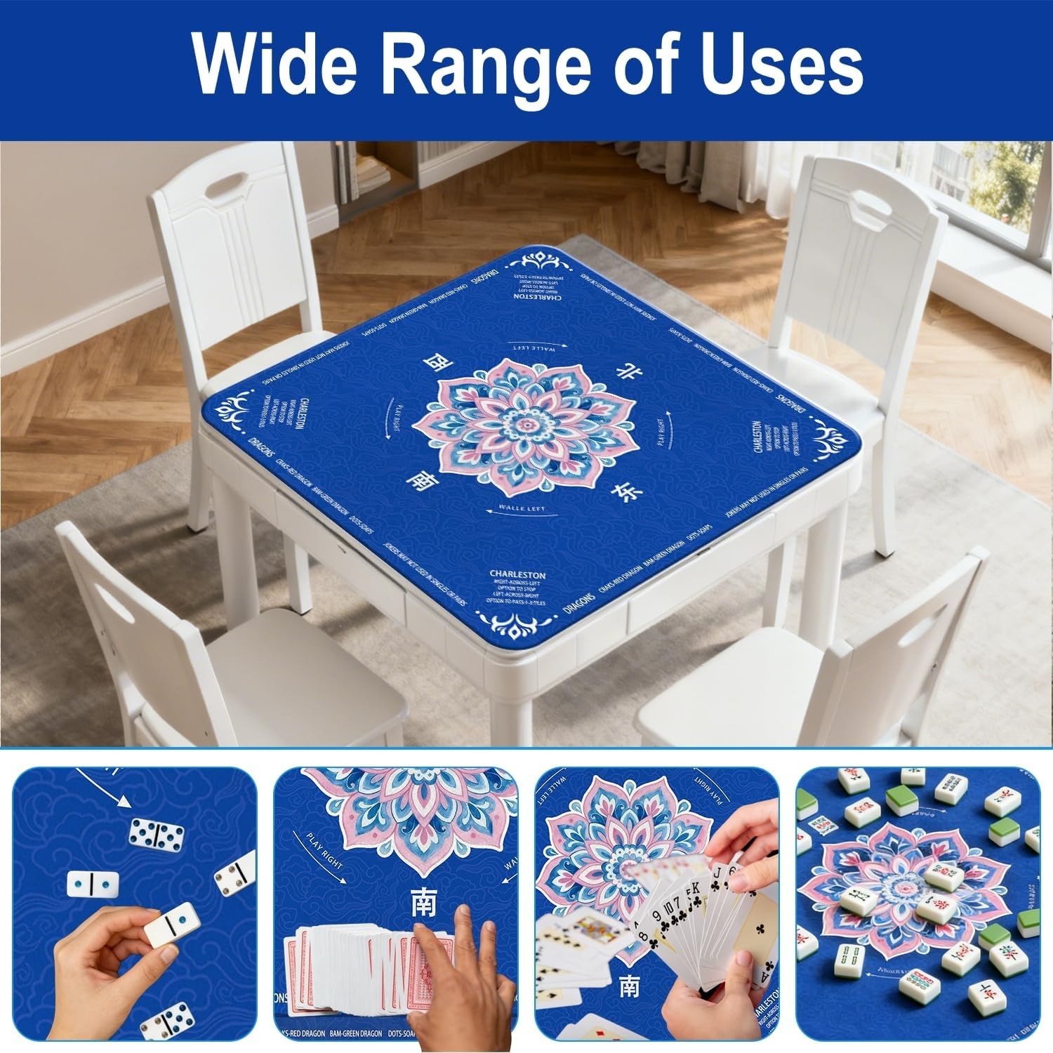 Mahjong Mat for Table 31.5″X31.5″ Rubber American Mahjong Mat with Rules, Non Sl