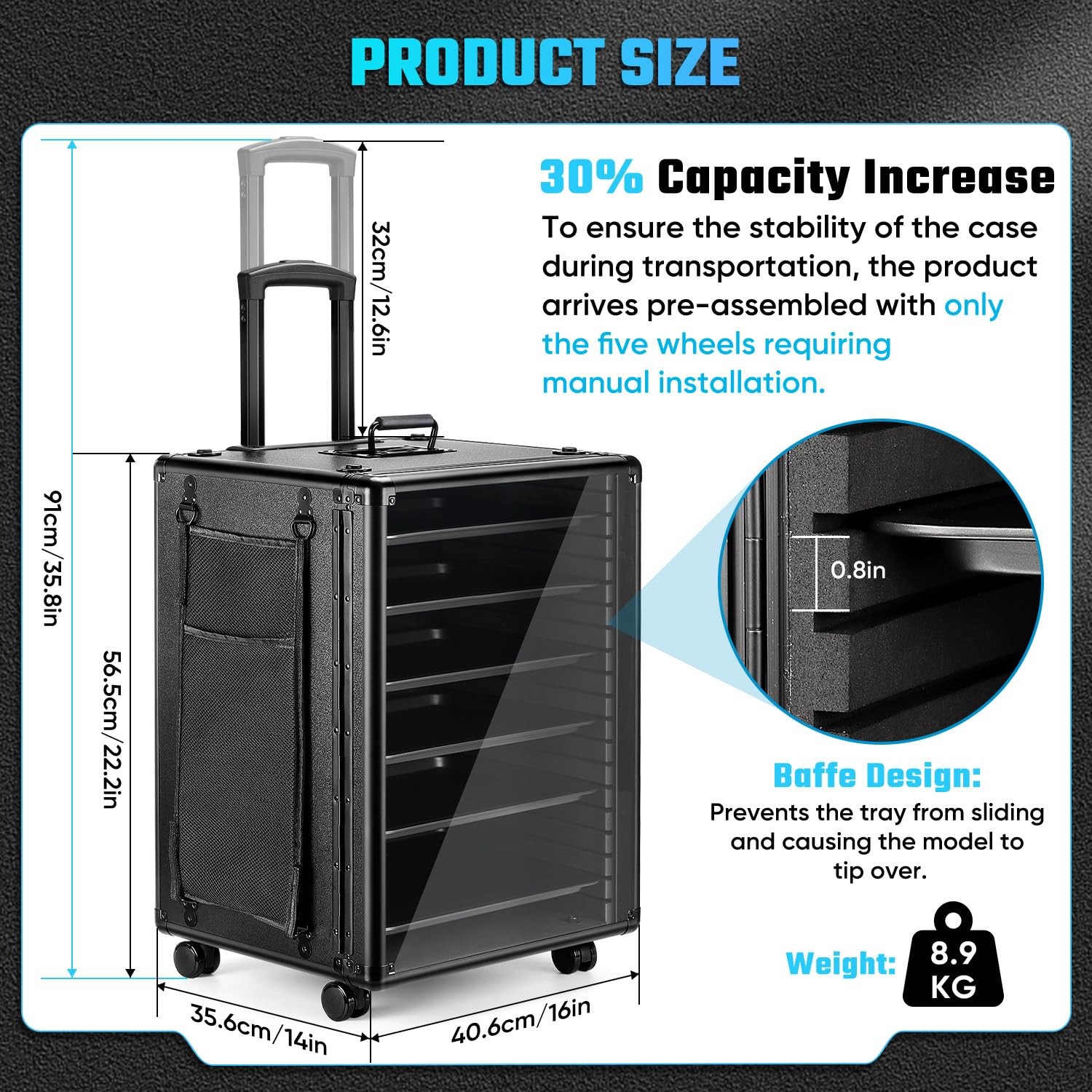 Storage Case Miniatures Transport Stackable 360 Wheels 6 Trays Aluminum ONULISS