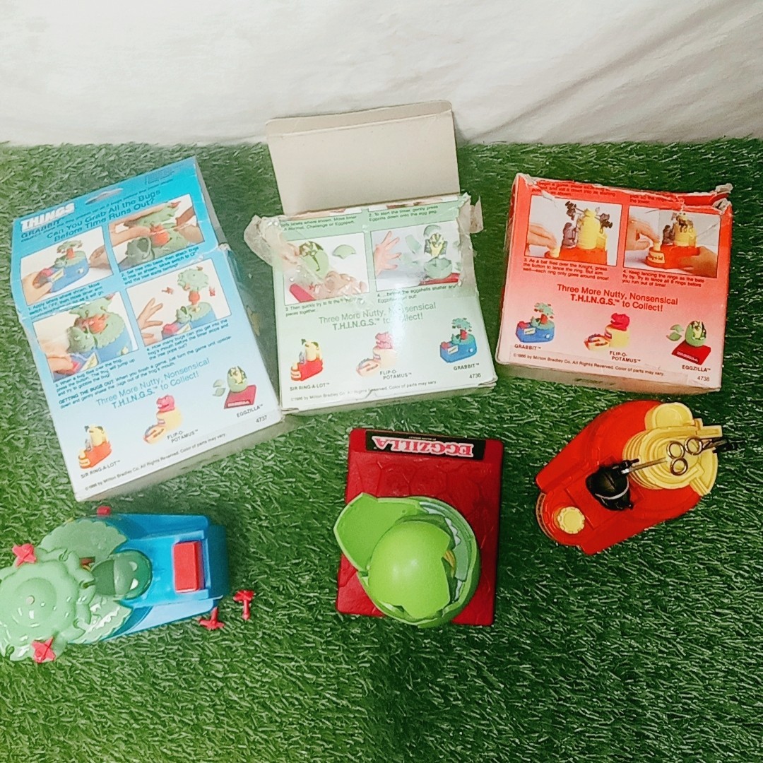 3 Games Lot Milton Bradley T.H.I.N.G.S. Eggzilla + Sir Ring-A-Lot + Grabbit 1986
