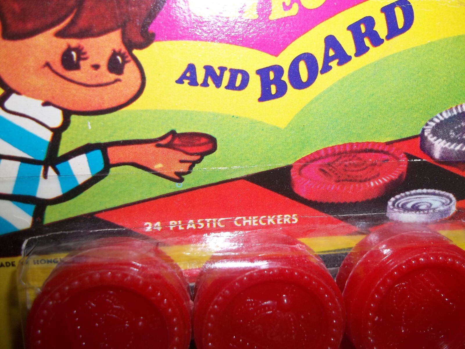Vtg NIP Checkers & Board 24 Plastic Checkers with Folding Mat Sealed Hong Kong