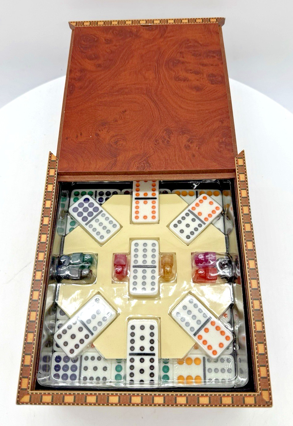 Coldwater Creek Deluxe Mexican Train Dominoes Set In Wooden Case