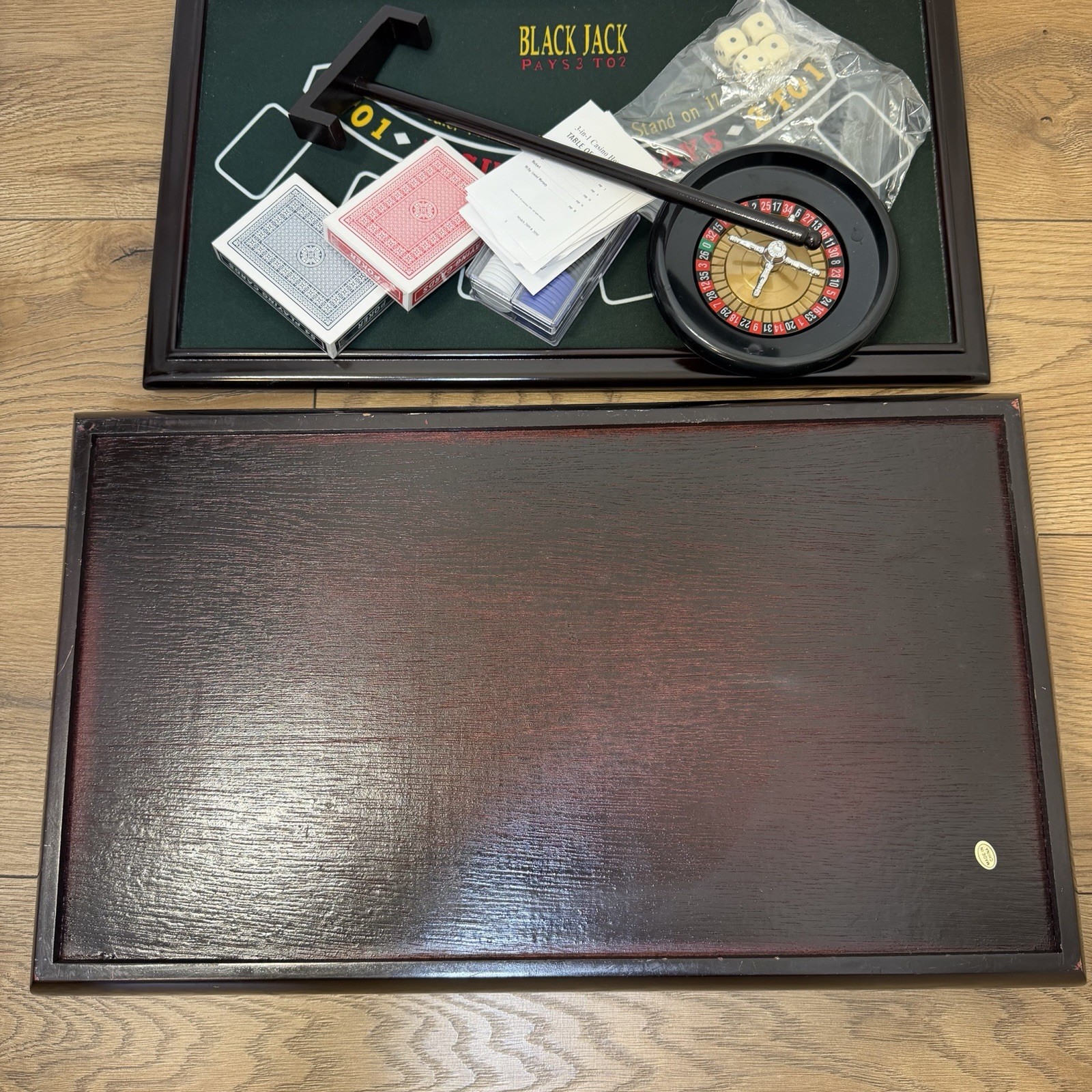 Vintage Excalibur Casino 3 In 1 Wood Game Set Blackjack Roulette Craps Complete