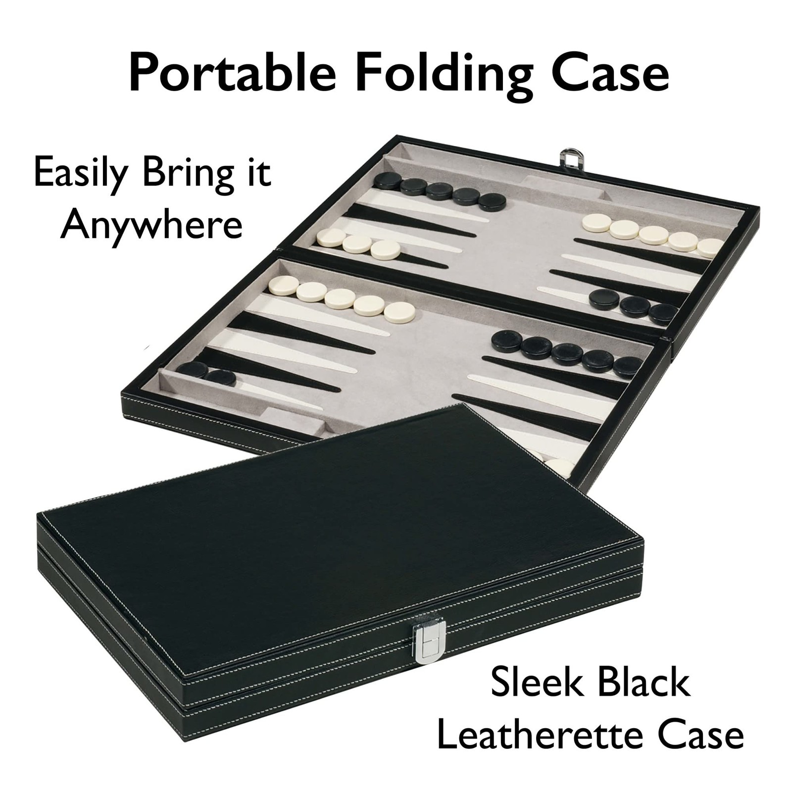 Mainstreet Classics 15 Inch Backgammon Set Travel Leatherette Case with Dice Kit