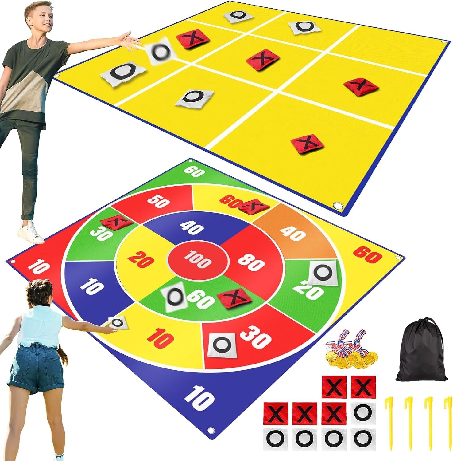 Giant 4.5ft Outdoor Tic Tac Toe & Bean Bag Toss Game Set for Kids Adults