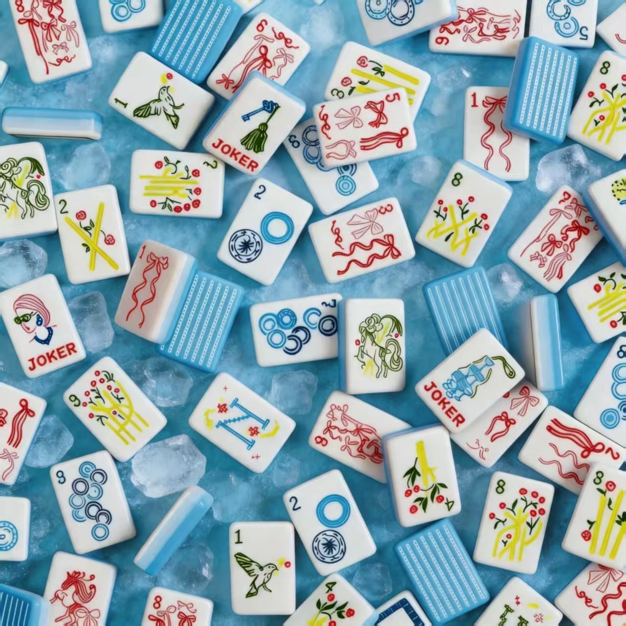 Blue Stripe 4-Layer Acrylic Mahjong Tiles American Set 160 Pcs – US Fast Ship!