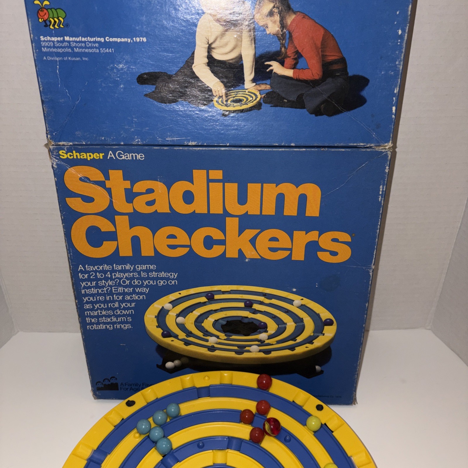 Vintage Schaper 1976 STADIUM CHECKERS. Missing 2 Red And 2 Green Marbles