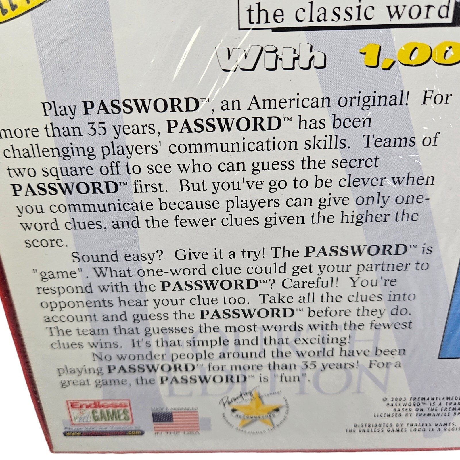 Password Word Association Family Game Night 2003 4th Edition 12 and Up Sealed