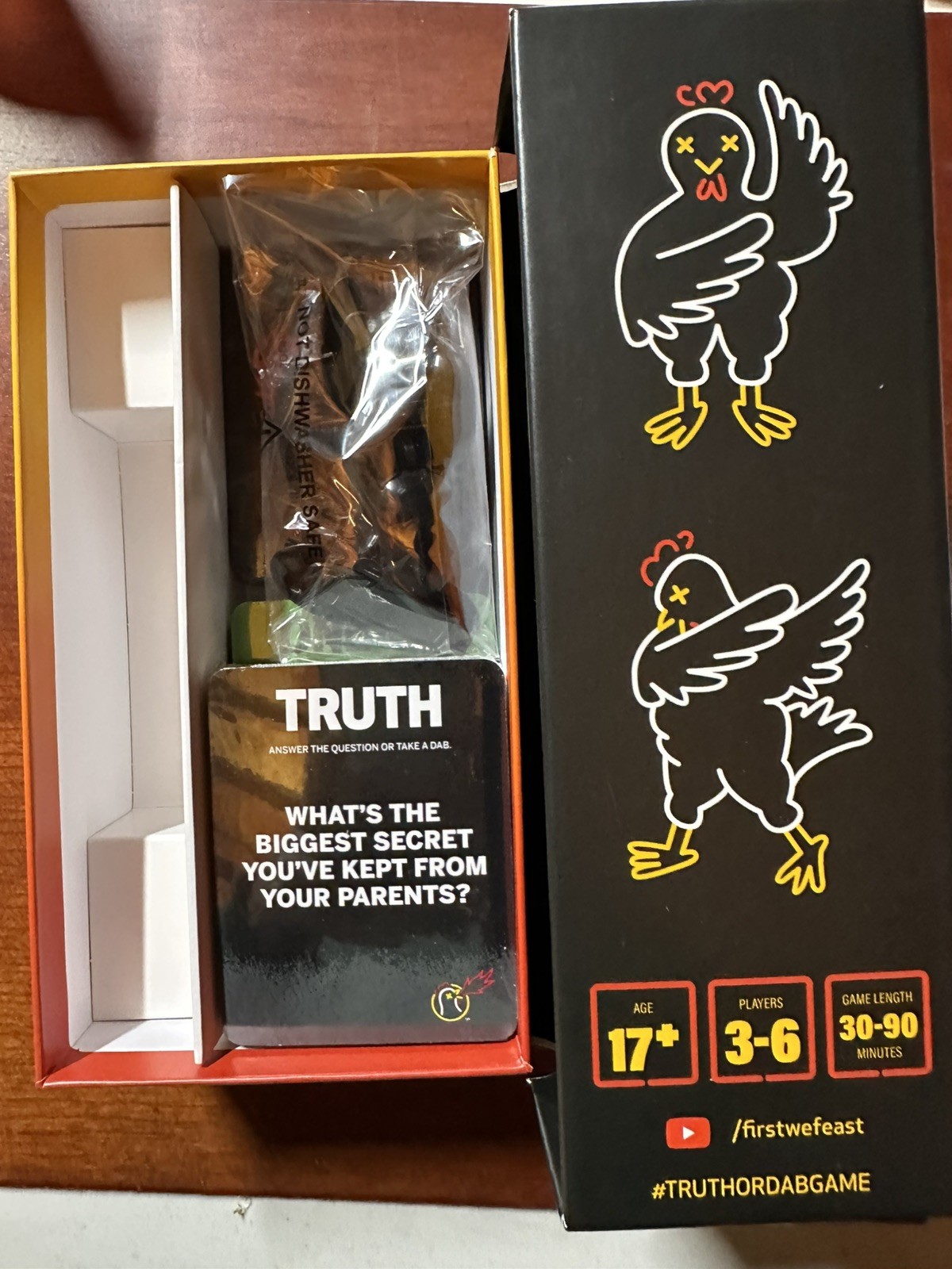 Hot Ones Truth or Dab The Game – (Hot Sauce missing) Ages 17 Plus 3-6 Players
