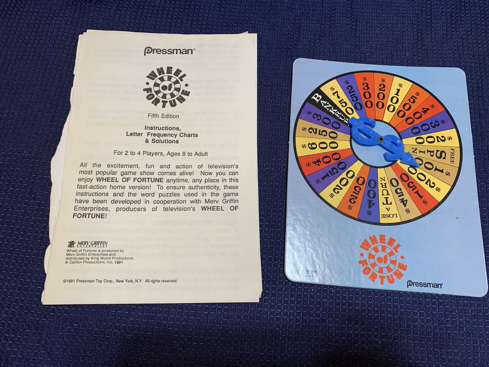 Vintage – 91 – Wheel Of Fortune Board Game 5th Edition Pressman – Free Shipping