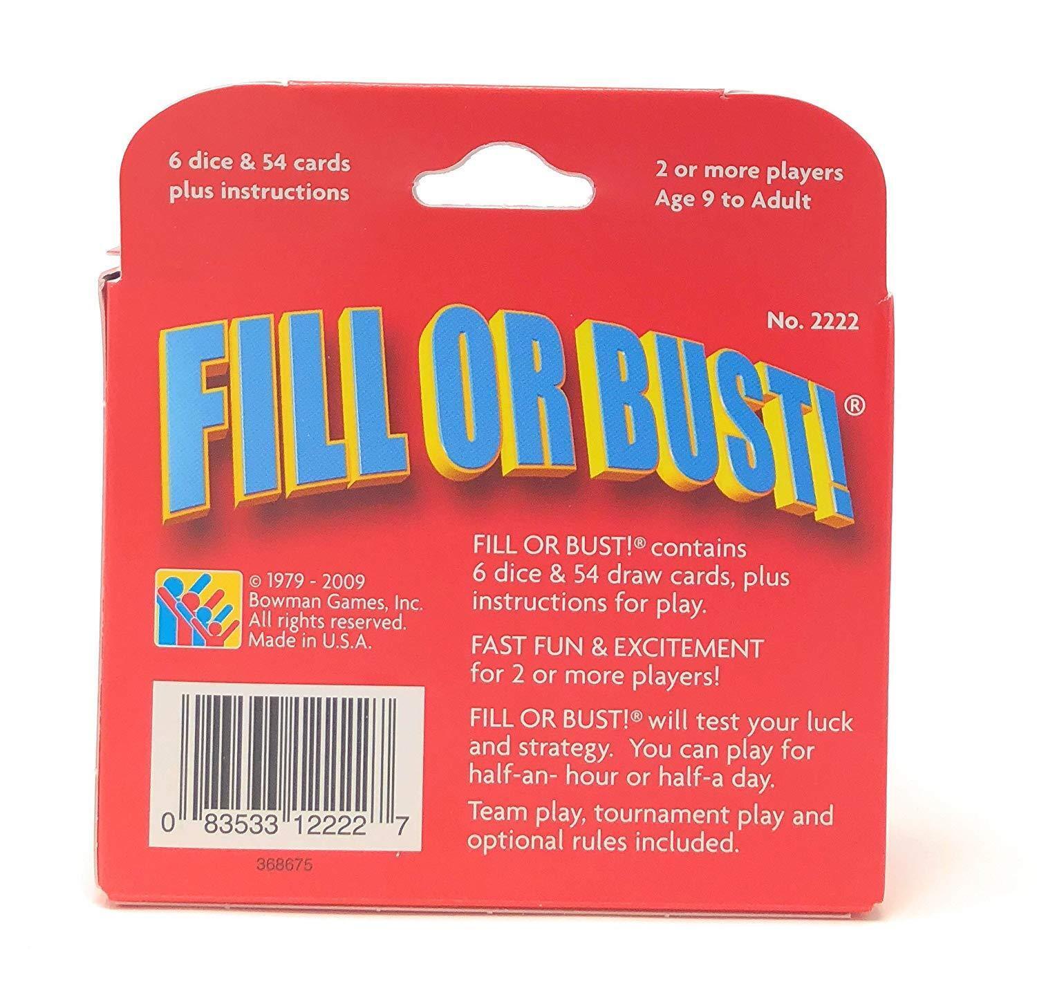 2 PACK – Fill Or Bust Dice Card Game Bowman Games Press Your Luck Family Game