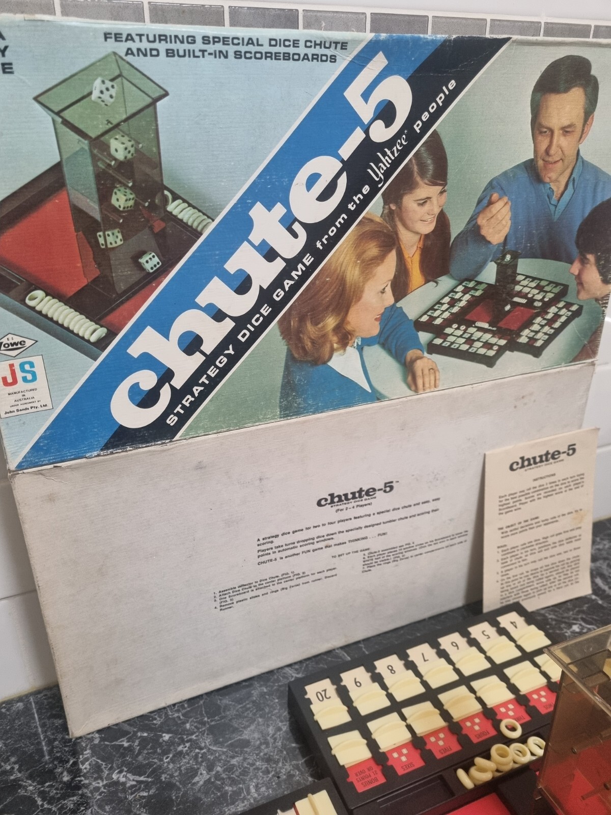 Vintage Milton Bradley Board Game Chute-5 Yahtzee Dice Stratergy Game Rare 1973