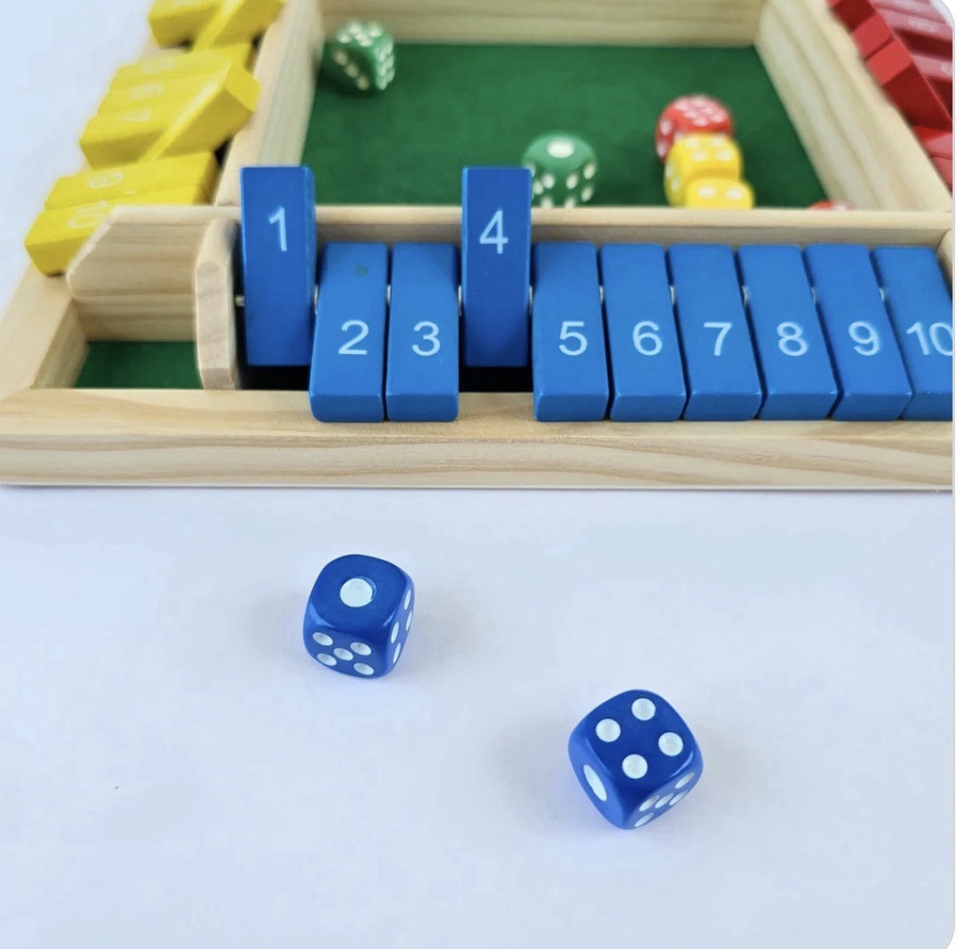 Shut the Box 4 Player Dice Board Game- Classic, Strategy Game, Critical Thinking