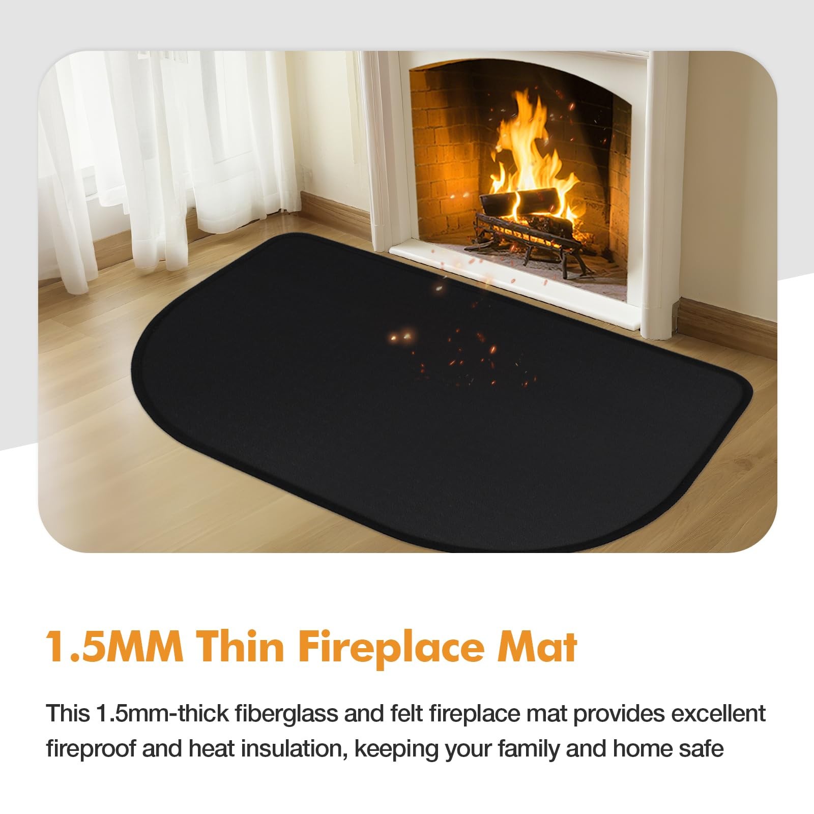 Fireplace Mat, 2′ x 3’6” x 0.06” Rugs x x 0.06”, Black