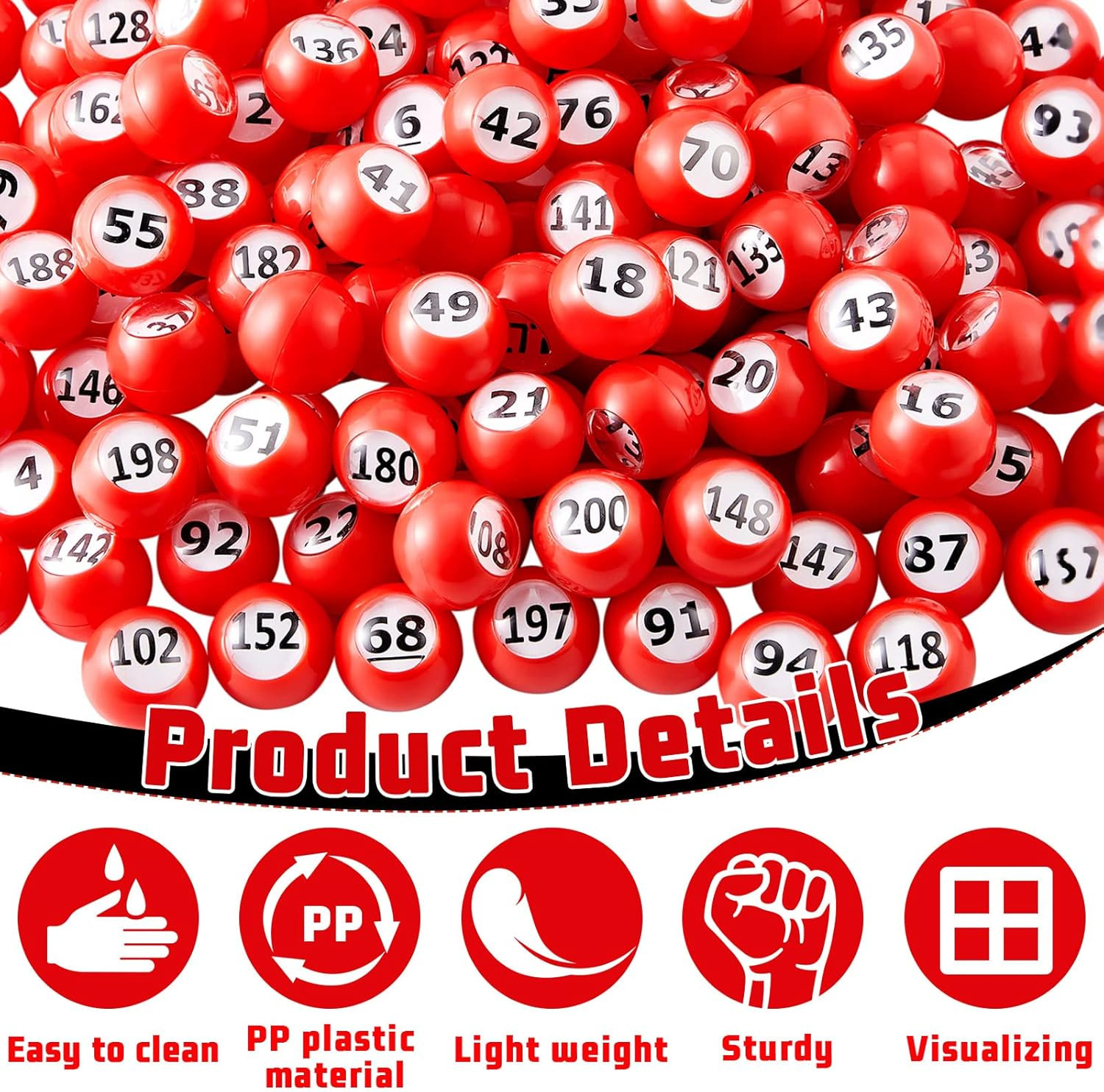 200-Piece Raffle Bingo Ball Set – Numbered 1-200 with Easy Read Window, Mini Pla