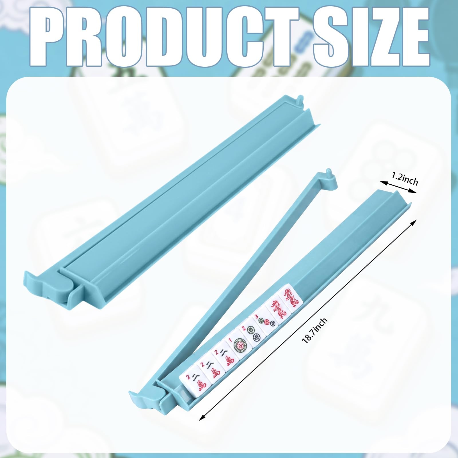 4 Pcs 18.7 Inch Misty Blue Acrylic Mahjong Tile Racks with Pushers for Game N…