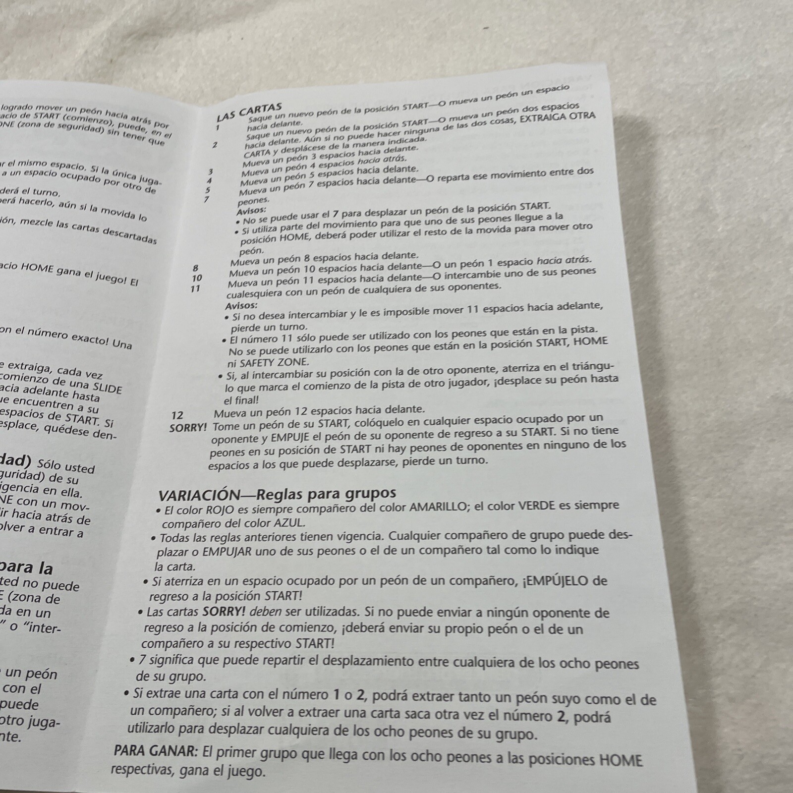 2005 Spanish Board Game Instruction Manual Replacement Part Only Hasbro